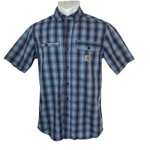 Carhartt Force Mens Shirt Small Relaxed Fit Plaid Vented Short Sleeve Button Up